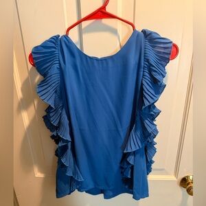 TCEC Blue Pleated Ruffle Blouse